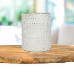 Countryfield theelichthouder/kaarsenhouder - wit/zilver - H10 cm