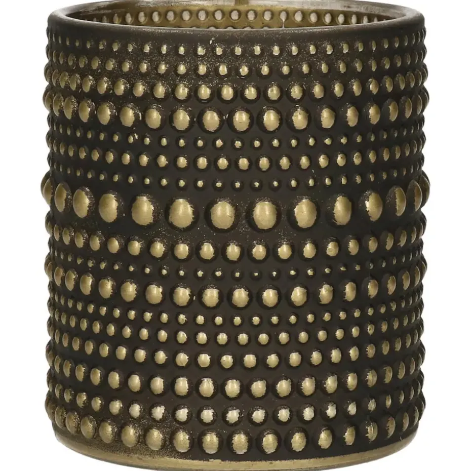 Countryfield theelichthouder/kaarsenhouder - zwart/goud - H8 cm