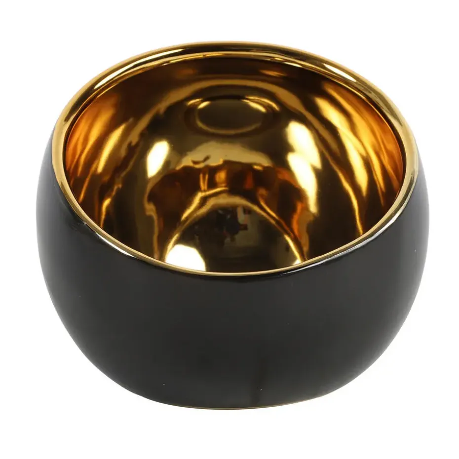 Countryfield theelichthouder/kaarsenhouder - zwart/goud - 13.5 cm