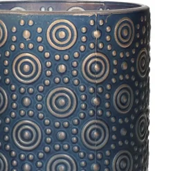 Countryfield theelichthouder/kaarsenhouder - blauw/goud - H10 cm