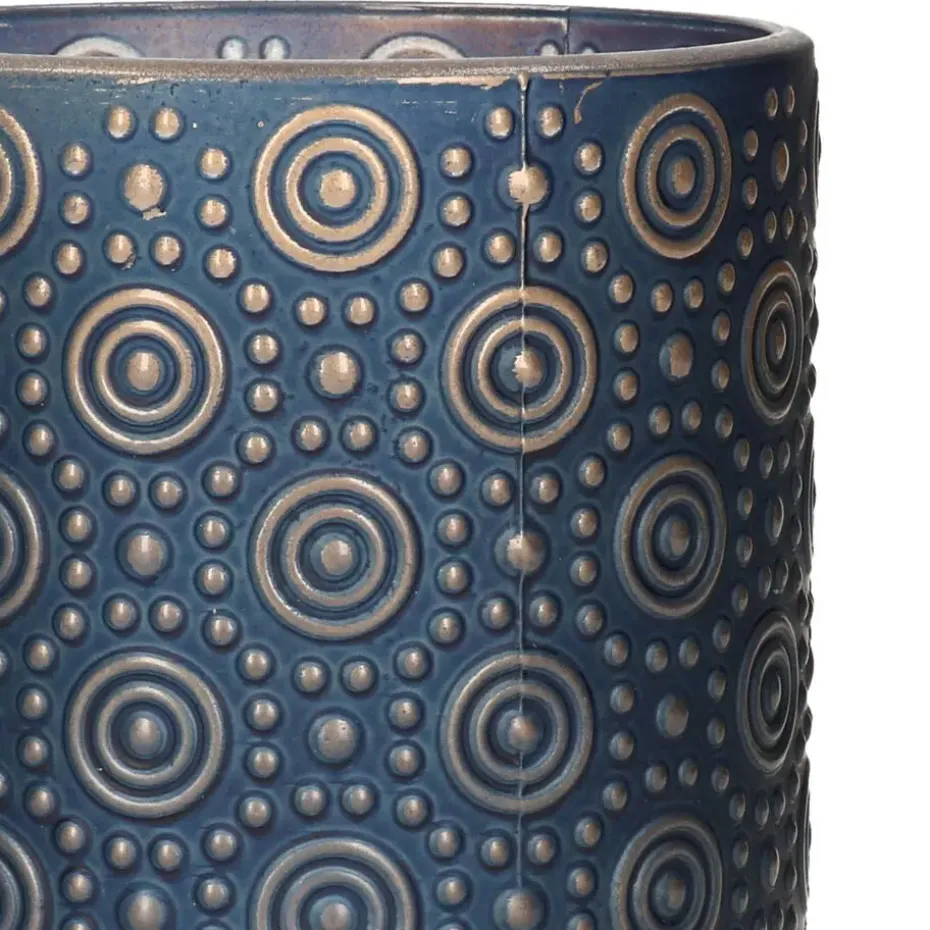 Countryfield theelichthouder/kaarsenhouder - blauw/goud - H10 cm