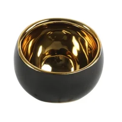 Countryfield theelichthouder/kaarsenhouder - zwart/goud - H9 cm