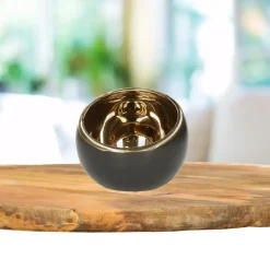 Countryfield theelichthouder/kaarsenhouder - zwart/goud - H9 cm