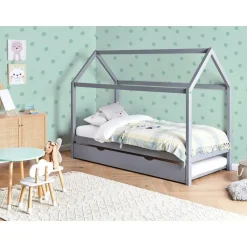 CRILLON - Onderschuifbed - Grijs - 90 x 200 - Hout