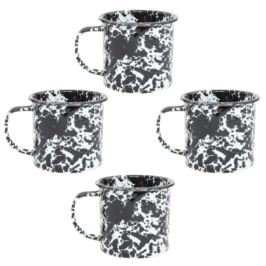 Crow Canyon Home Mokkenset Splatter - 4 Stuks - Zwart