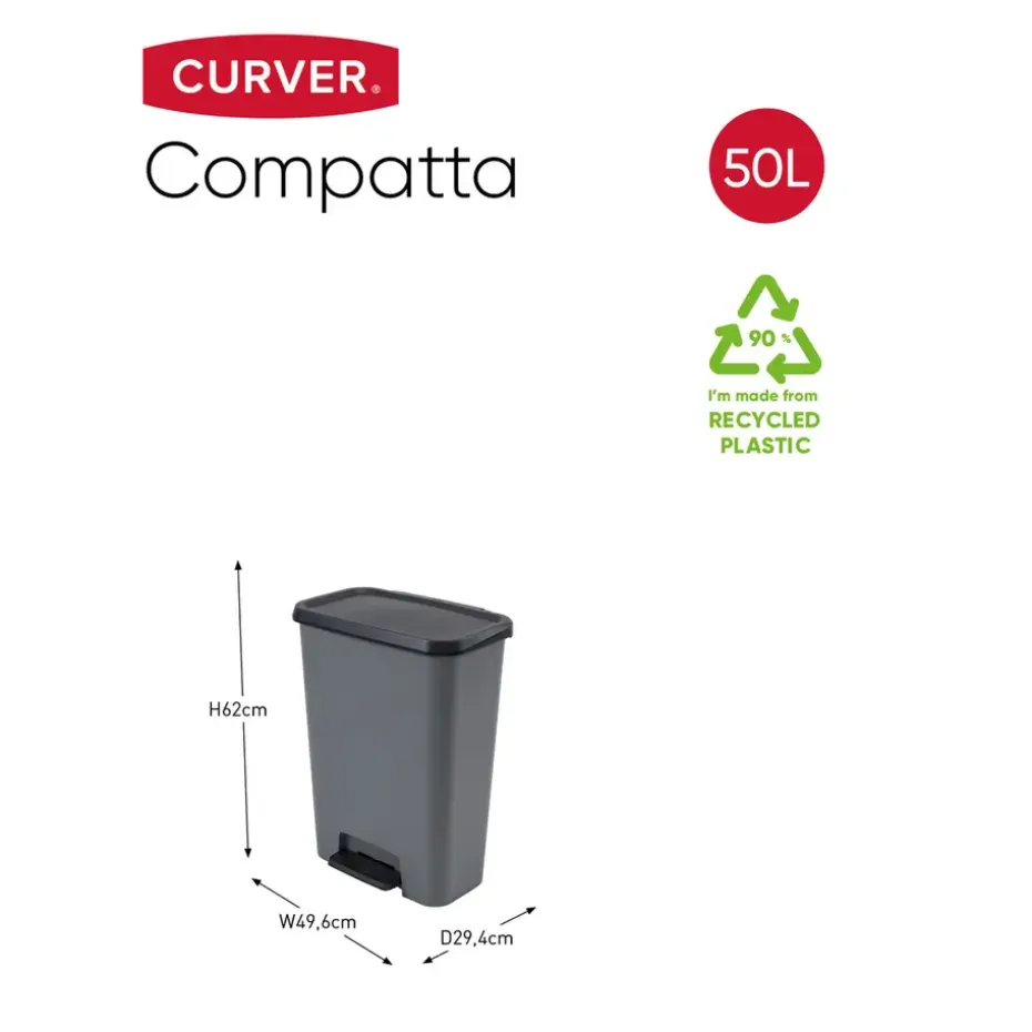 Curver Compatta Prullenbak 50L - Grijs/Zwart