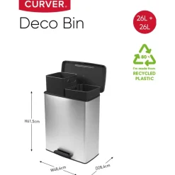 Curver Decobin Duo Prullenbak - 26L+26L - Zilver metallic