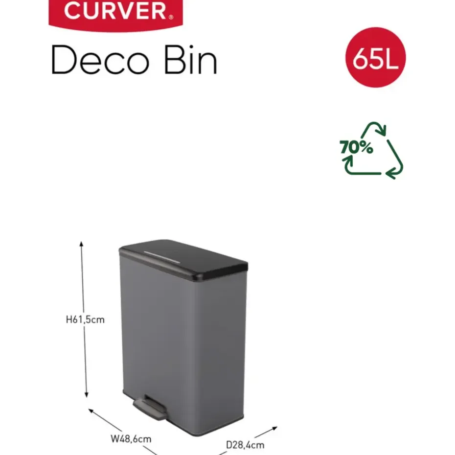 Curver Decobin Prullenbak - 65L - Rechthoekig - Cool Grey