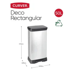 Curver Decobin Prullenbak- 50L - 39x29x72 cm - Zilver Metallic