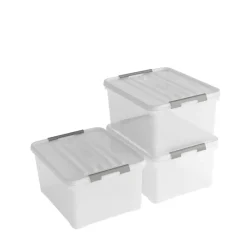 Curver Handy+ Opbergbox - 35L - 3 stuks - Transparant met deksel