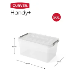 Curver Handy+ Opbergbox - 50L - 3 stuks - Transparant met deksel
