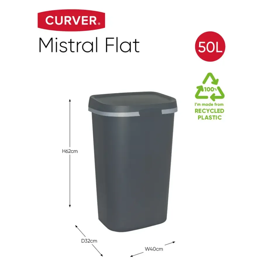 Curver Mistral Flat Prullenbak - 50L - Antraciet