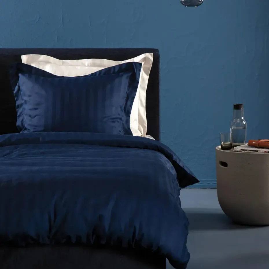 Damai dekbedovertrek katoen-satijn - 140x200/220 cm - Blauw gestreept