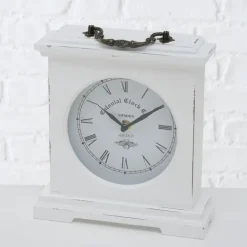 Deco by Boltze Tafelklok St James - wit - H23 cm - glas/hout