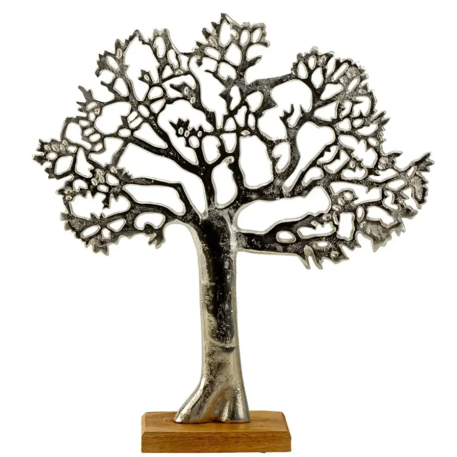 Decoratie levensboom - Tree of Life - aluminium/hout - 31 x 34 cm