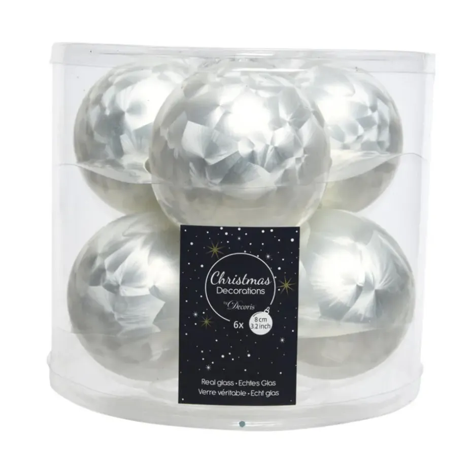 Decoris Kerstballen - 6 st - wit - glas - mat-glans - 8 cm