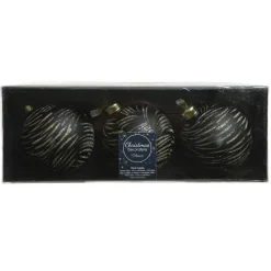 Decoris Kerstballen - 3 stuks - brass zwart met goud - 8 cm