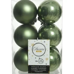 Decoris Kerstballen - 12 stuks - kunststof - mos groen - 6 cm