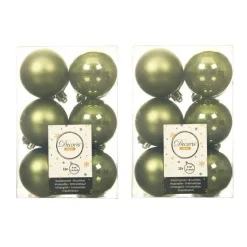 Decoris Kerstballen - 12 stuks - kunststof - mos groen - 6 cm