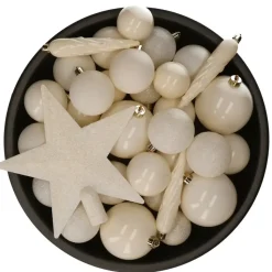 Decoris kerstballen - 34-dlg - wol wit - kunststof