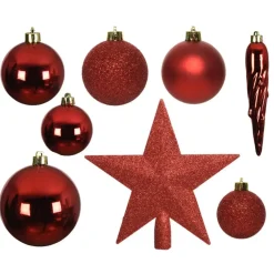 Decoris kerstballen - 34-dlg - rood - kunststof