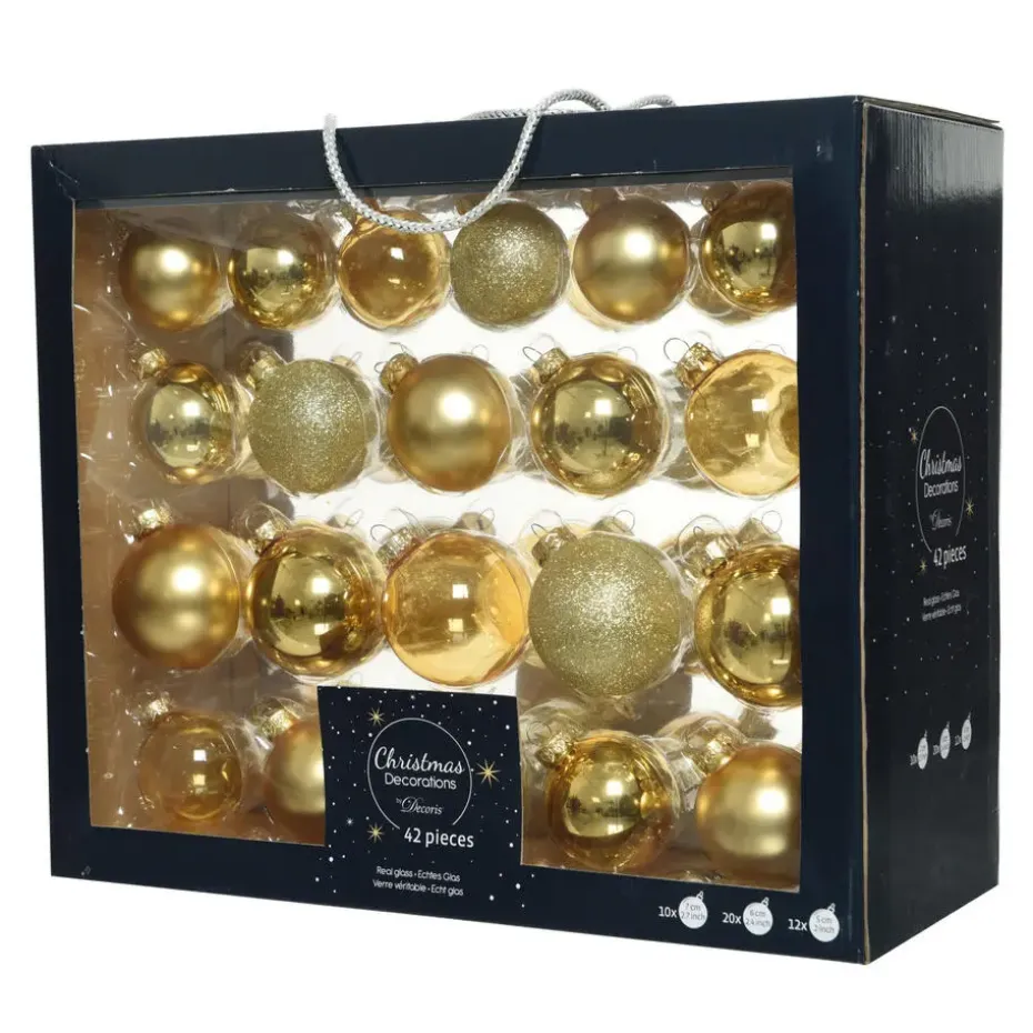 Decoris kerstballen - 42x - goud - glas - 5-6-7 cm