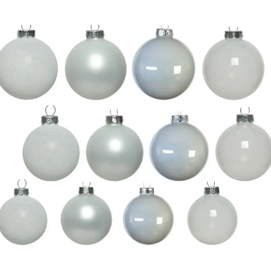 Decoris kerstballen - 42x - wit - glas - 5-6-7 cm