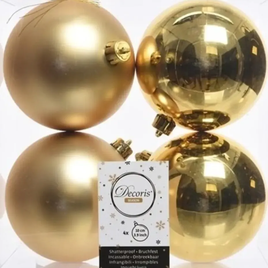 Decoris Kerstballen - 4x st - goud - 10 cm - kunststof