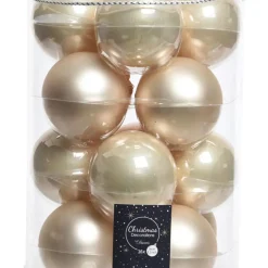 Decoris kerstballen - 16x stuks - glas - champagne - 8 cm