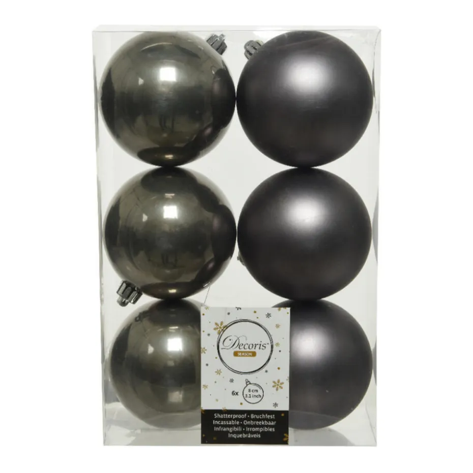 Decoris Kerstballen - 6x st - antraciet grijs - D8 cm - kunststof
