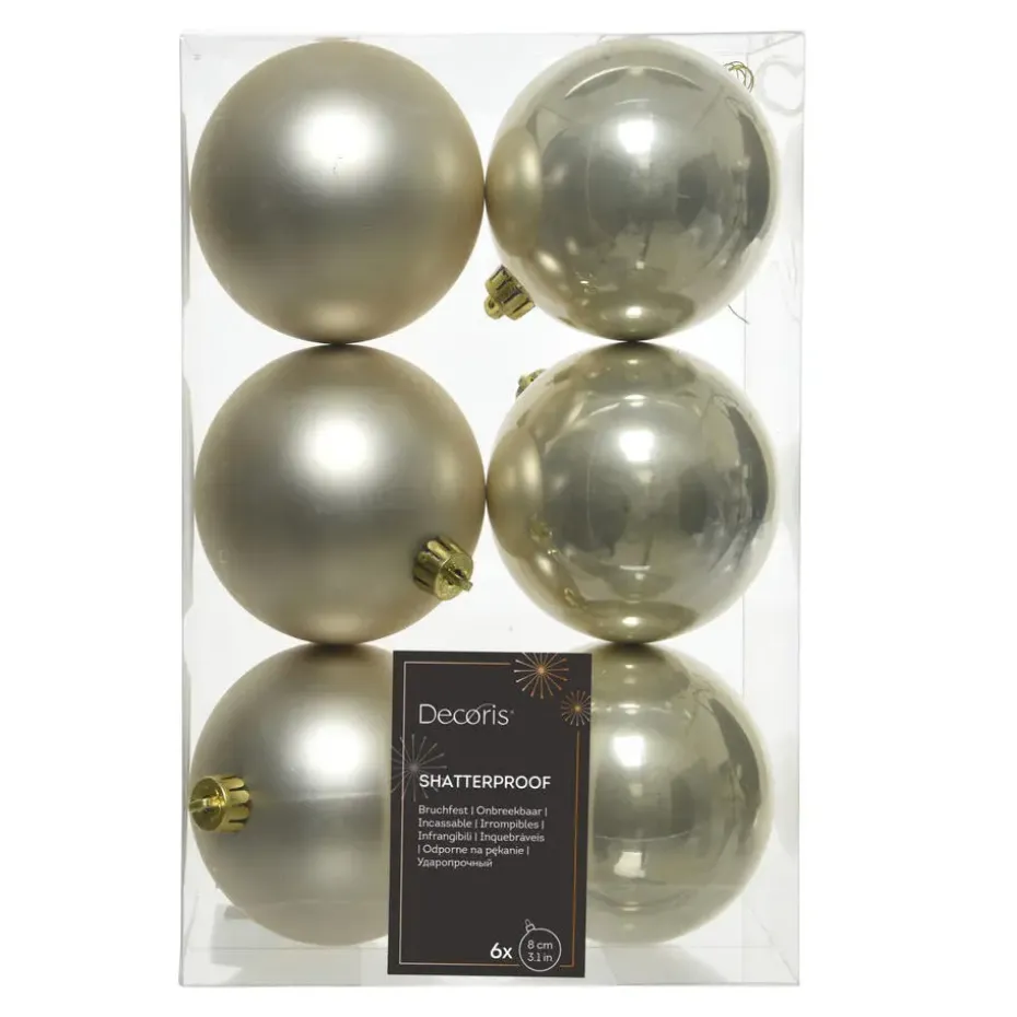 Decoris kerstballen - 6x st - champagne - 8 cm - kunststof