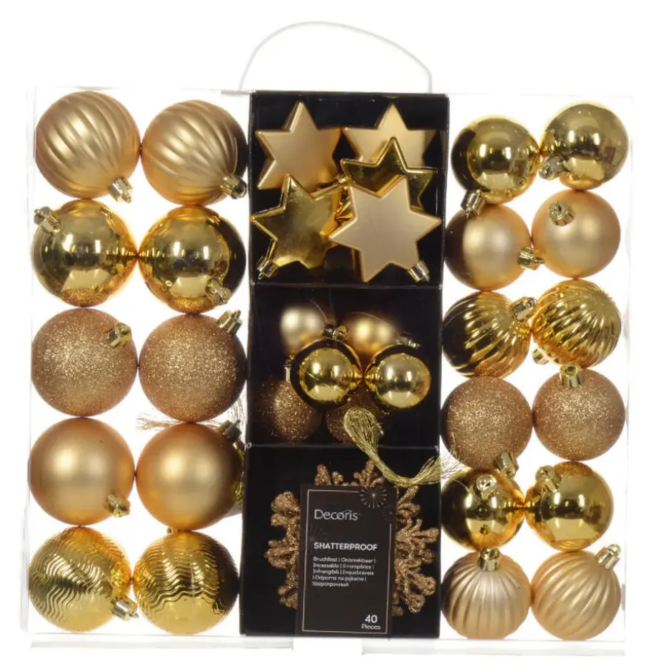 Decoris kerstballen en ornamenten - 40x - kunststof - goud - mix