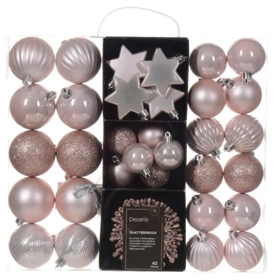 Decoris kerstballen en ornamenten - 40x - kunststof - lichtroze - mix