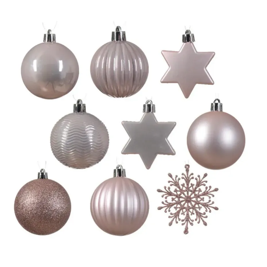 Decoris kerstballen en ornamenten - 40x - kunststof - lichtroze - mix