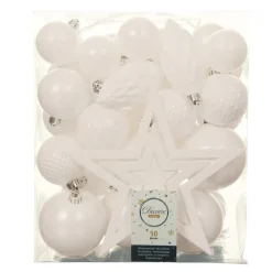 Decoris Kerstballen met piek - 49st - kunststof - wit - 5-6-8-10 cm
