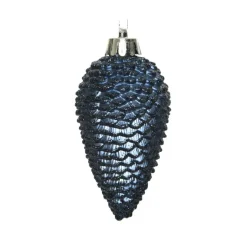 Decoris Kersthangers dennenappels - 6x - donkerblauw - 8 cm