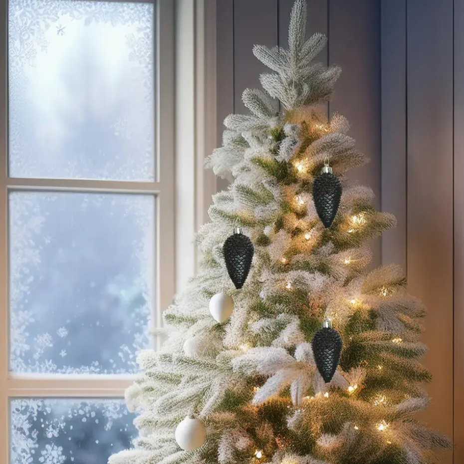 Decoris Kersthangers dennenappels - 6x - zwart - glitter - 8 cm