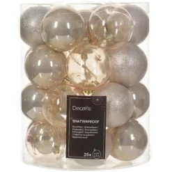 Decoris kunststof kerstballen - 25x stuks - 8 cm -champagne