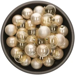 Decoris kunststof kerstballen - 25x stuks - 8 cm -champagne