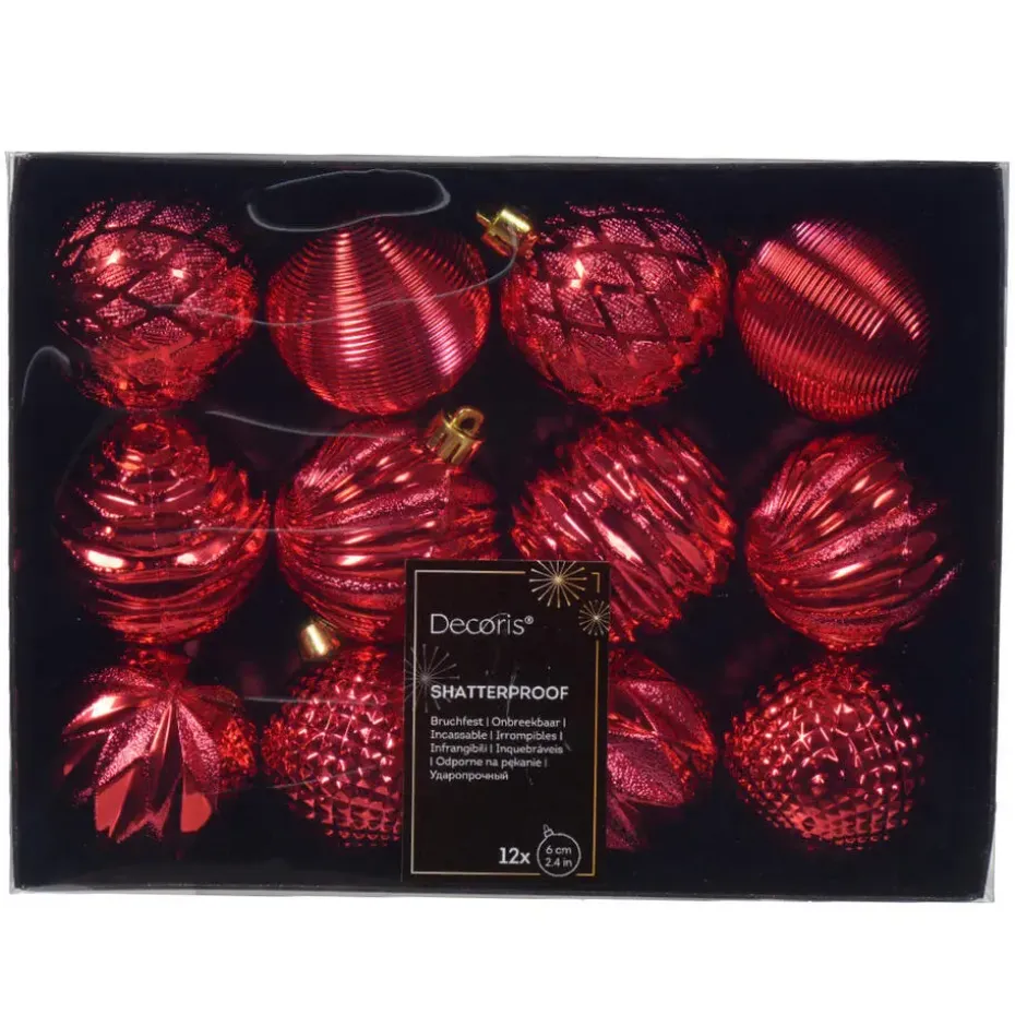 Decoris kunststof kerstballen luxe- 12x- 8 cm -rood