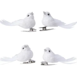 Decoris vogeltjes - 4x stuks - wit - kunststof - 5 cm - op clip