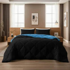 Dekbed zonder Overtrek Diamond 240x200 – Met Kussenslopen– Wasbaar – Zwart/Blauw