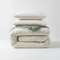 Dekbed zonder Overtrek Diamond 240x200 – Met Kussenslopen– Wasbaar – Crème/Groen