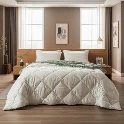 Dekbed zonder Overtrek Diamond 240x200 – Met Kussenslopen– Wasbaar – Crème/Groen