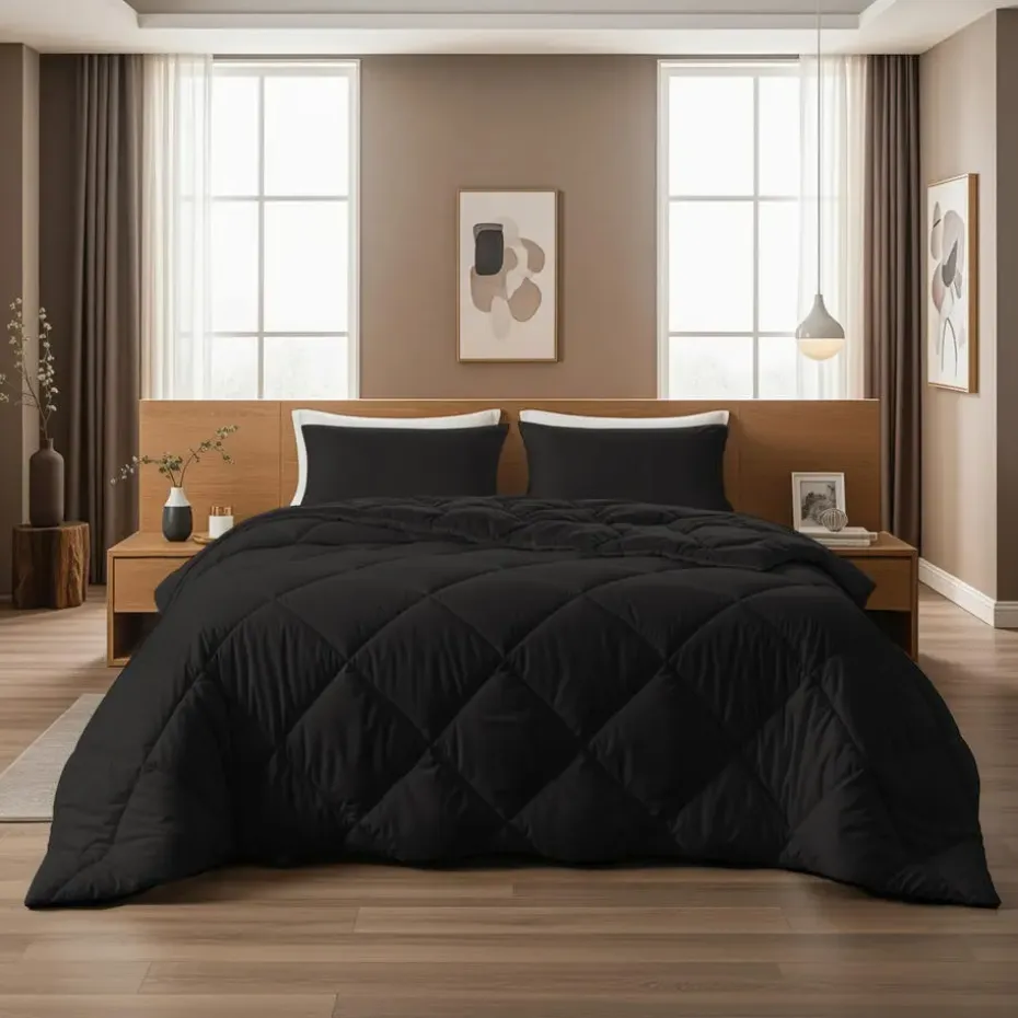 Dekbed zonder Overtrek Diamond 200x200 – Incl. Kussenslopen – Wasbaar – Zwart