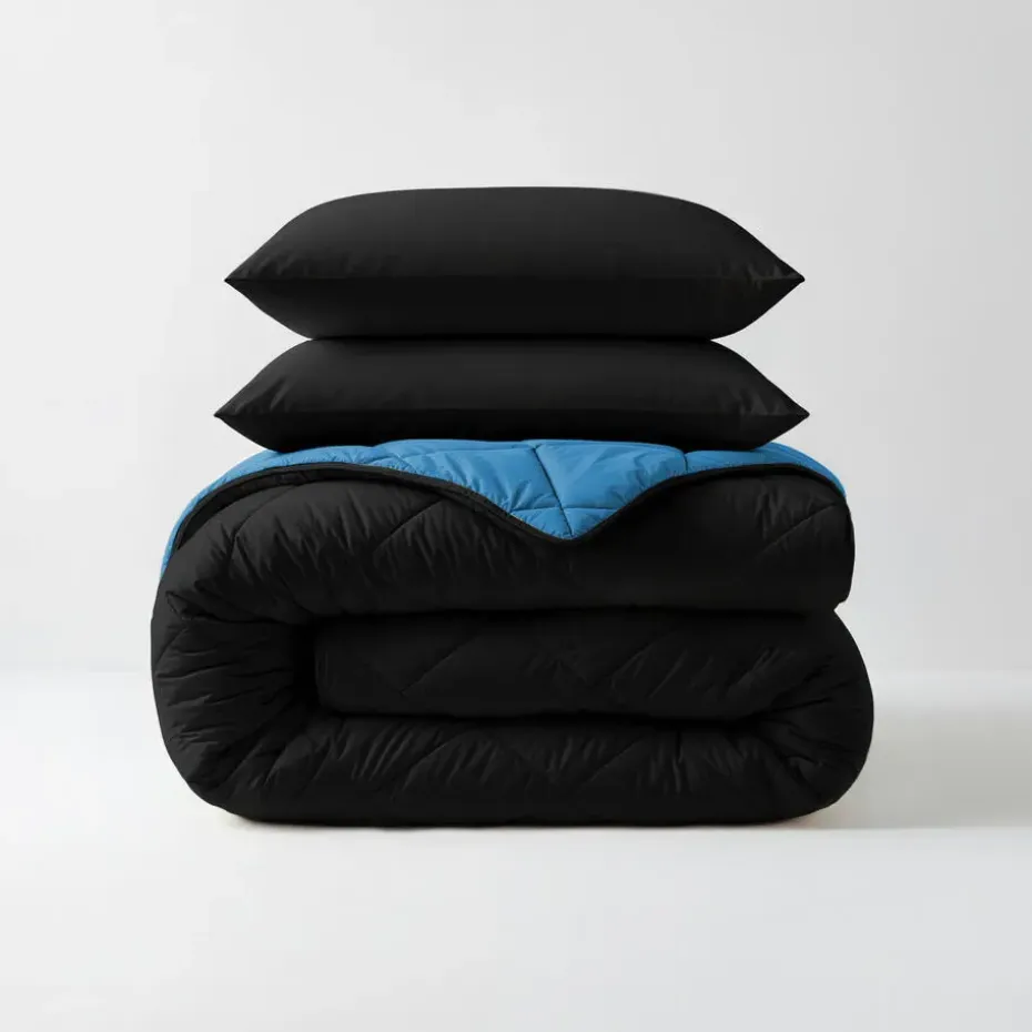 Dekbed zonder Overtrek Diamond 140x200 – Met Kussenslopen– Wasbaar – Zwart/Blauw