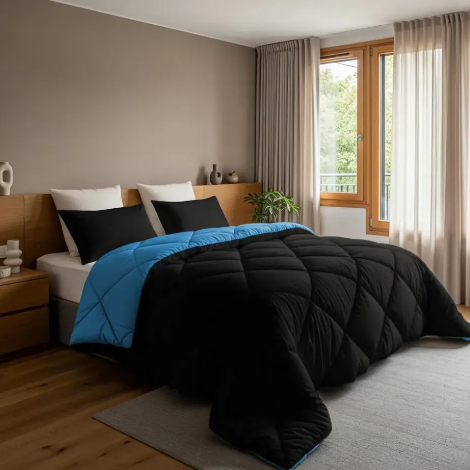 Dekbed zonder Overtrek Diamond 140x200 – Met Kussenslopen– Wasbaar – Zwart/Blauw