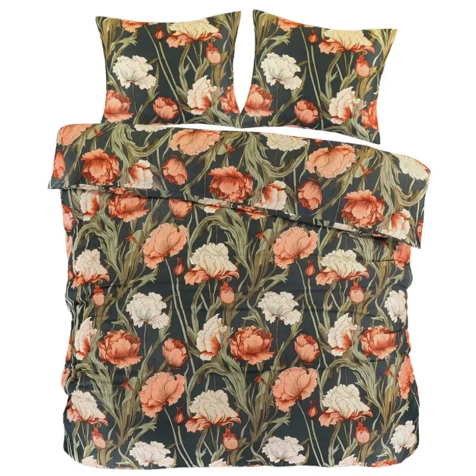 Dekbedovertrek Fleur - zwart/geel - 240x200/220 cm