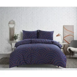 Dekbedovertrek Sendai grafisch - blauw/caramel - 200x200/220 cm