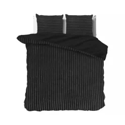 Dekbedovertrek Teddy Rib 200x220 – Fluweelzacht & Knus Design - Zwart